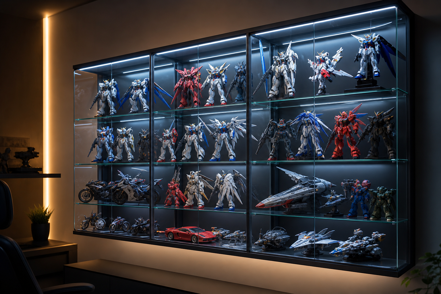 ガンプラ フィギュア 壁掛けケース LED照明 ディスプレイ